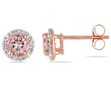 1.10 Carat (ctw) Morganite & Diamond Halo Earrings in 10K Rose Pink Gold